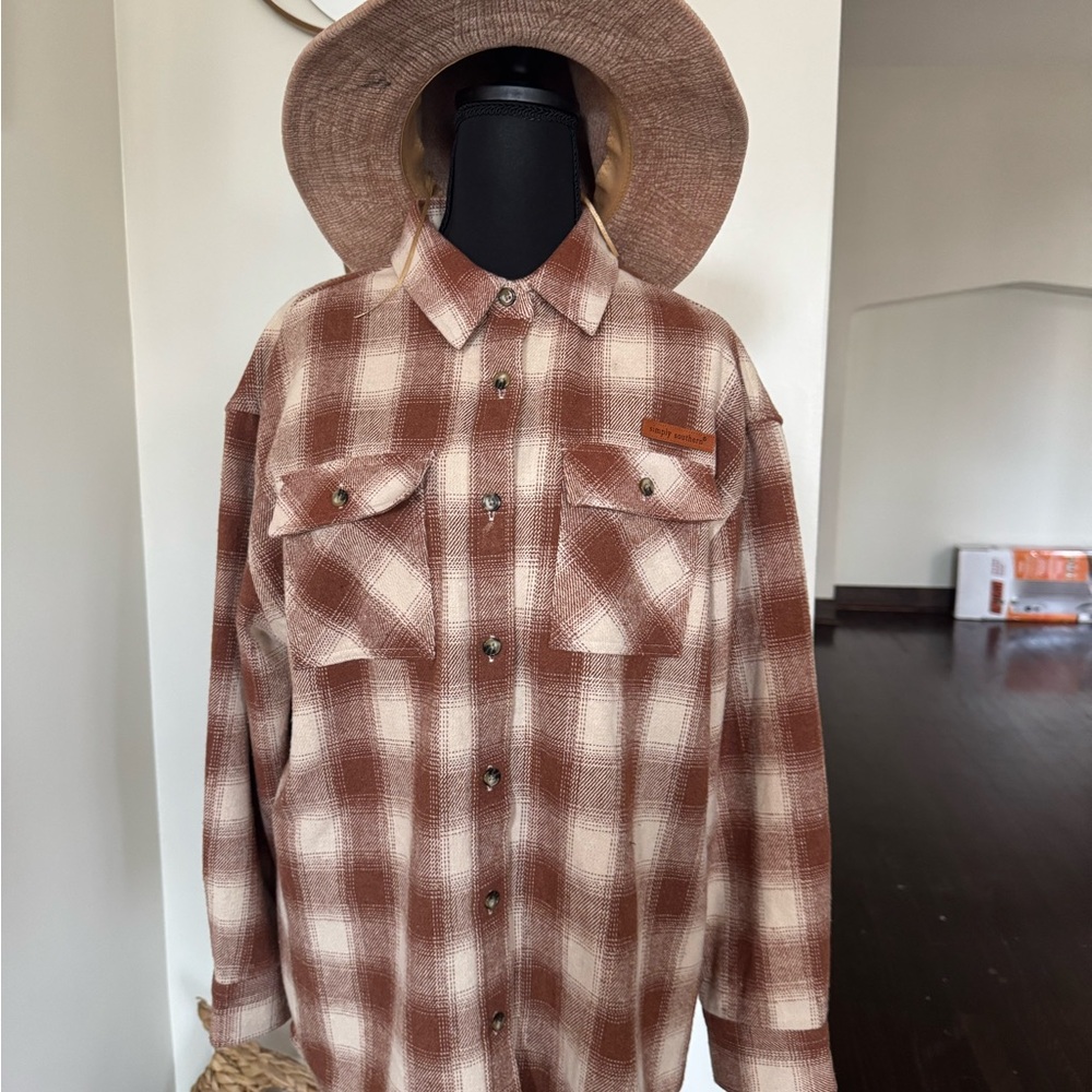 Simply Southern Brown Plaid Button Down Shirt - Picture 6 of 15